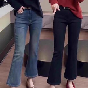 胖MM高腰弹力显瘦九分喇叭马蹄裤 复古微喇牛仔裤 大码 新款 子 女春季