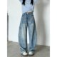 女春季 风弯刀牛仔裤 新款 高腰大码 美式 胖MM宽松显瘦阔腿拖地裤 工装