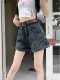女夏季 阔腿短裤 新款 高腰显瘦热裤 子 设计感时尚 辣妹卷边直筒牛仔裤