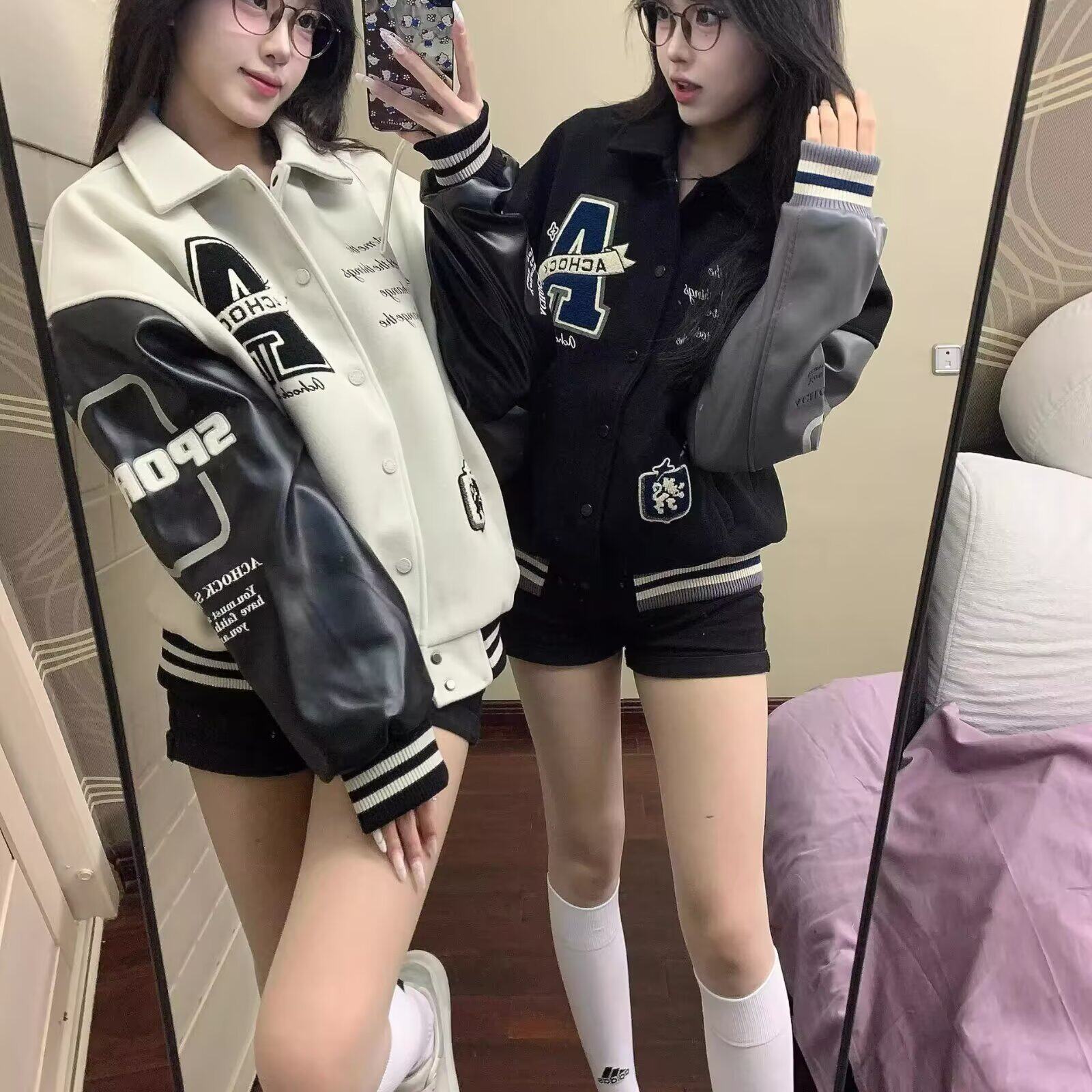 春秋棒球刺绣少女高中学生上衣夹克情侣复古初中服冬美式外套新款