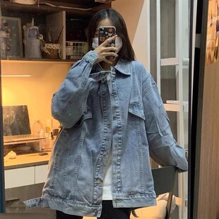 胖妹妹复古港味夹克上衣 bf慵懒牛仔外套女学生宽松大码 春秋季 韩版