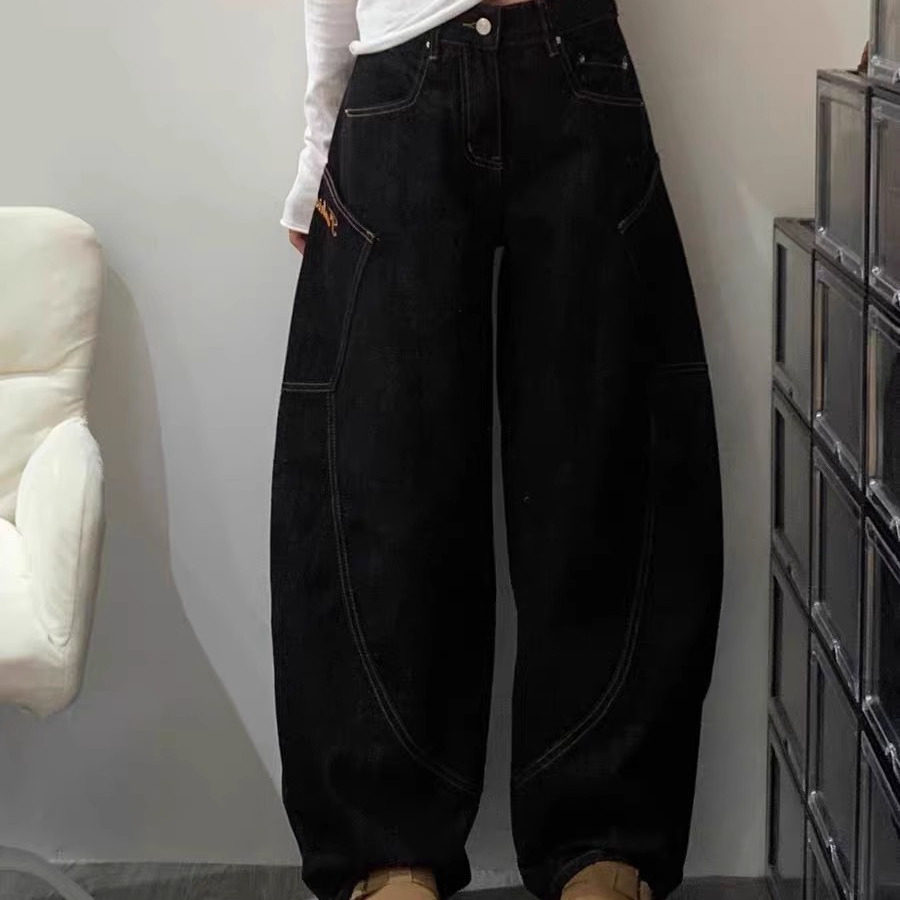 美式复古黑色弯刀牛仔裤女春季新款大码胖mm高腰宽松显瘦阔腿裤子,女装/女士精品,牛仔裤,淘宝优惠券,粉丝福利购,淘宝优惠卷