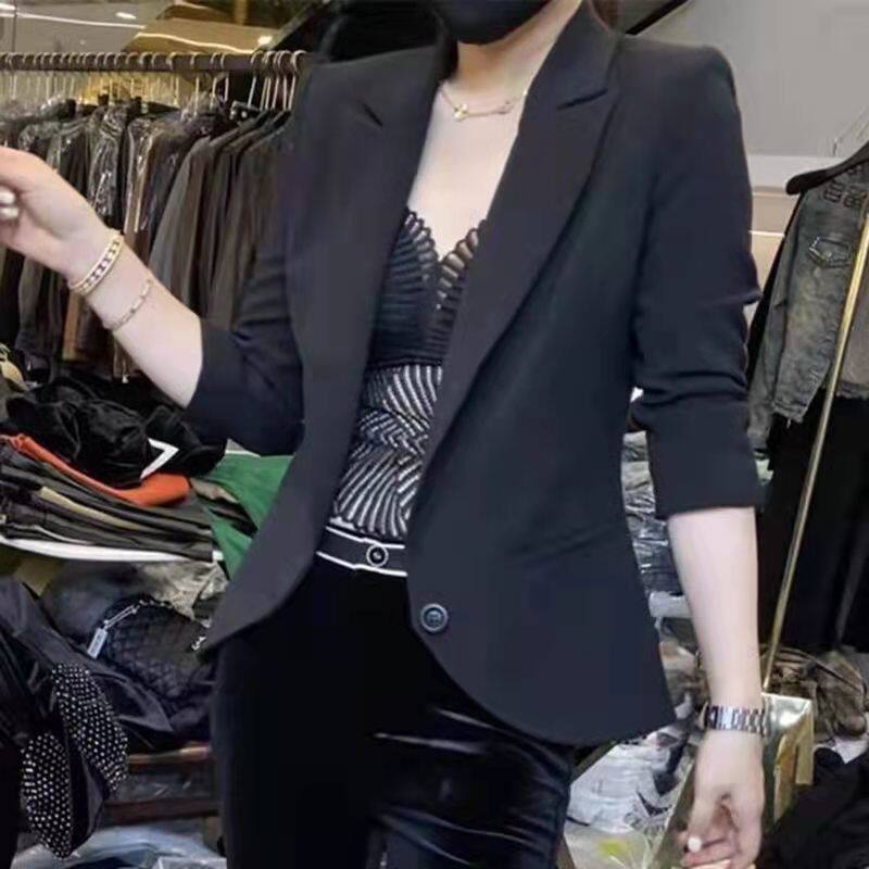 小西装外套女2024春秋新款小西服上衣休闲小个子设计感气质黑色