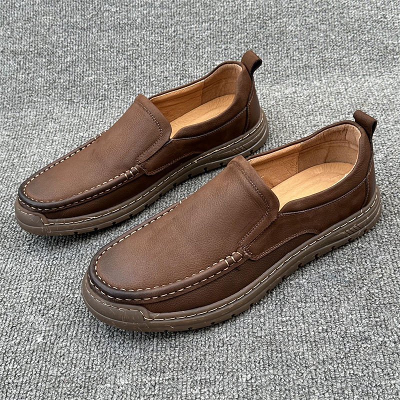 真皮软皮软底真实拉线缝制男鞋