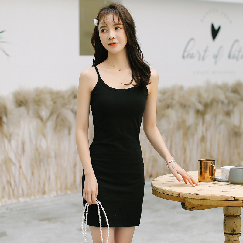 小吊带外穿纯欲背心裙女t恤裙低领纯棉紧身修身性感包臀打底裙夏