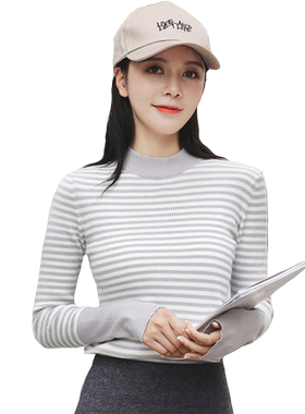 针织衫女高领修身显瘦条纹打底衫