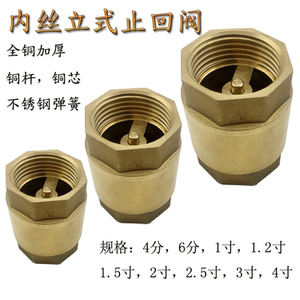 全铜加厚内丝止回阀 水管水表止逆阀弹簧单向阀立式4分6分1寸-4寸