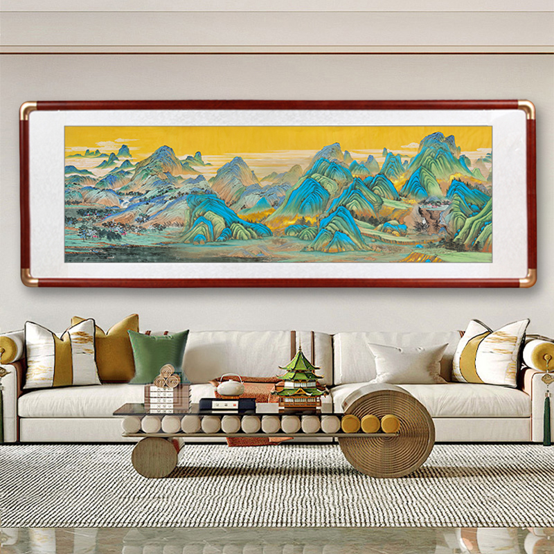国画山水画客厅挂画办公室风景画千里江山图中式沙发背景墙装饰画