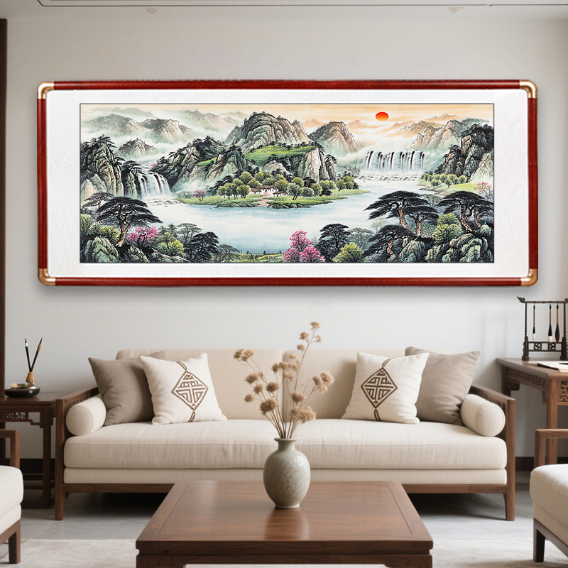 新中式客厅装饰画办公室旭日东升