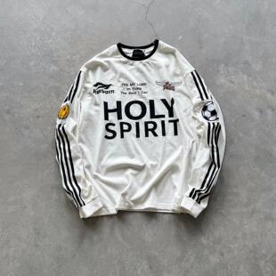 False Perception HOLY SPIRIT 笑脸刺绣Vintage长袖卫衣白色