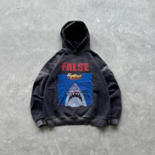 False Perception 辛普森大白鲨涂鸦卫衣水洗黑