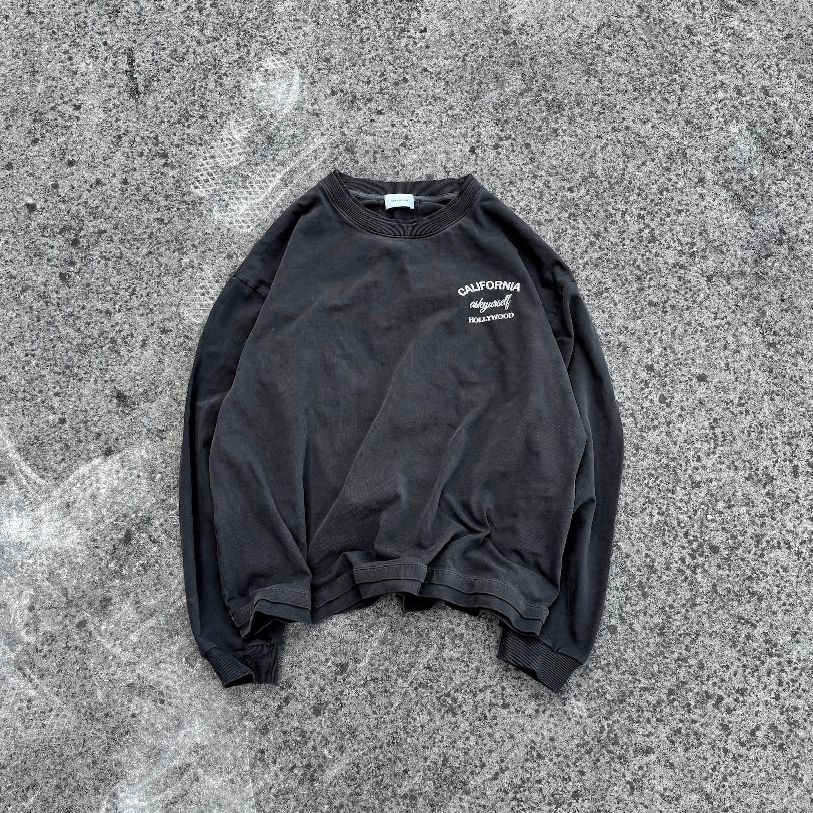 Askyurself 水洗黑好莱坞浮雕Logo印花长袖T恤