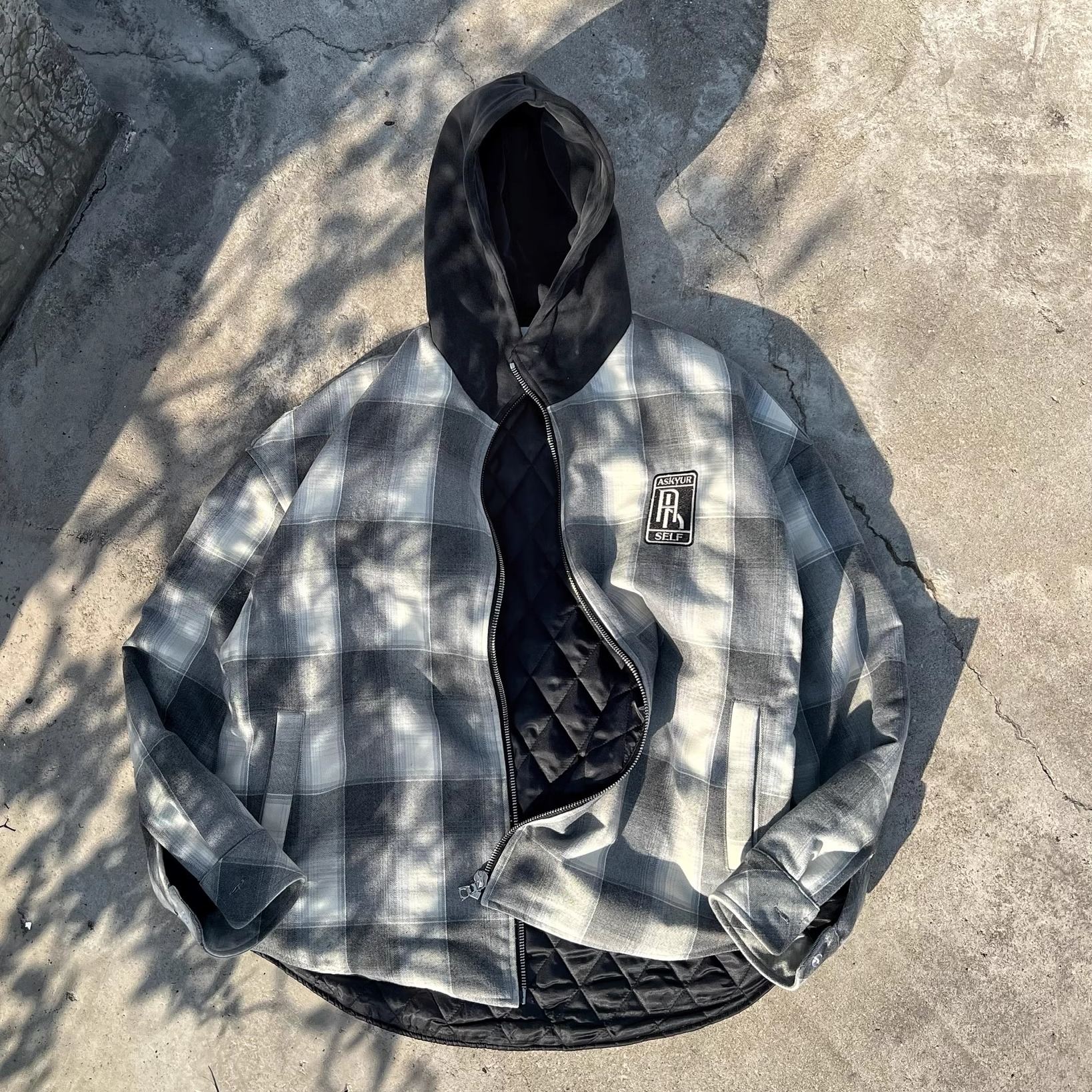 ASKYURSELF黑白格子连帽外套