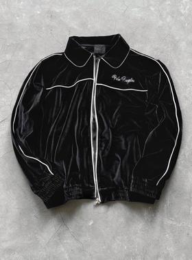 False Perception 加州条纹奢华丝绒夹克外套黑色