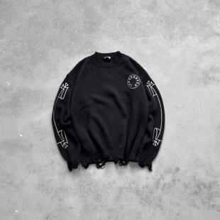 Askyurself 梵文Logo卷轴破坏针织毛衣黑色