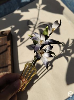 簪若兰芷 紫兰花 原创非遗绒花发簪发插发钗发夹胸针汉服旗袍
