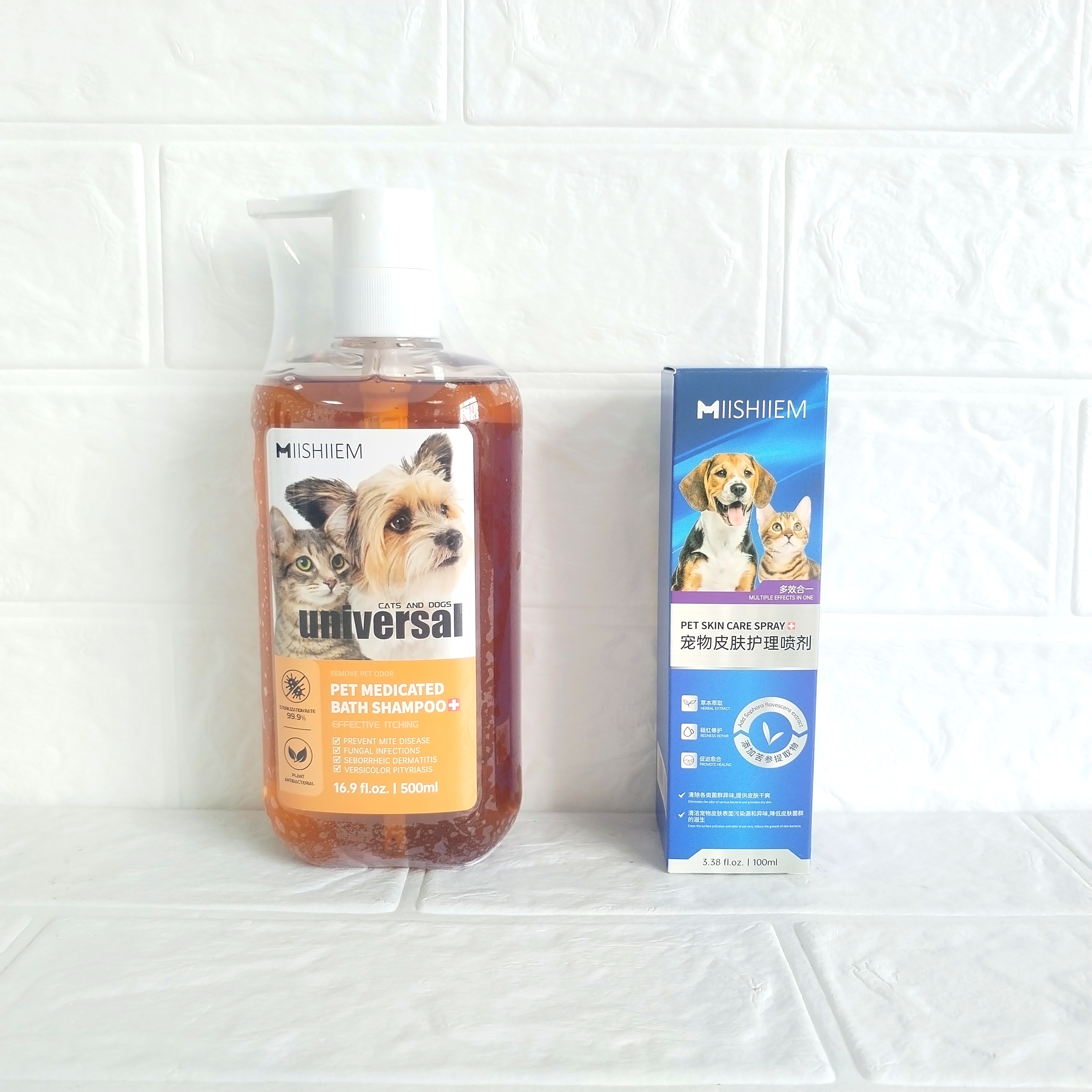 米时乐犬猫皮肤去真菌感染药浴猫狗沐浴露香波500ml喷剂100ml套装