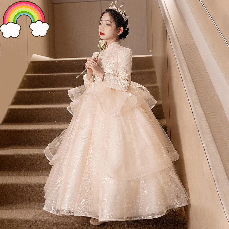 高端女童礼服主持人洋气花童女孩生日公主裙儿童钢琴演奏演出服女