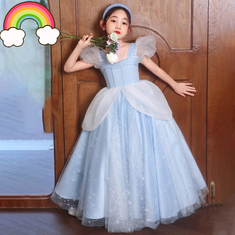 高端原创儿童礼服公主裙生日蓝色唱歌朗诵女童主持人钢琴演奏花童