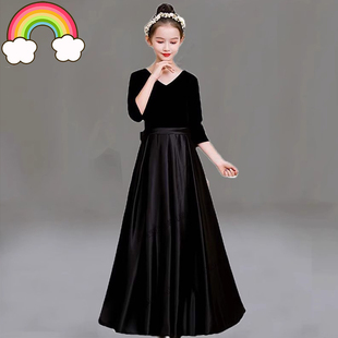 高端儿童礼服女童丝绒钢琴演奏礼服生日公主裙学生主持独奏合唱服