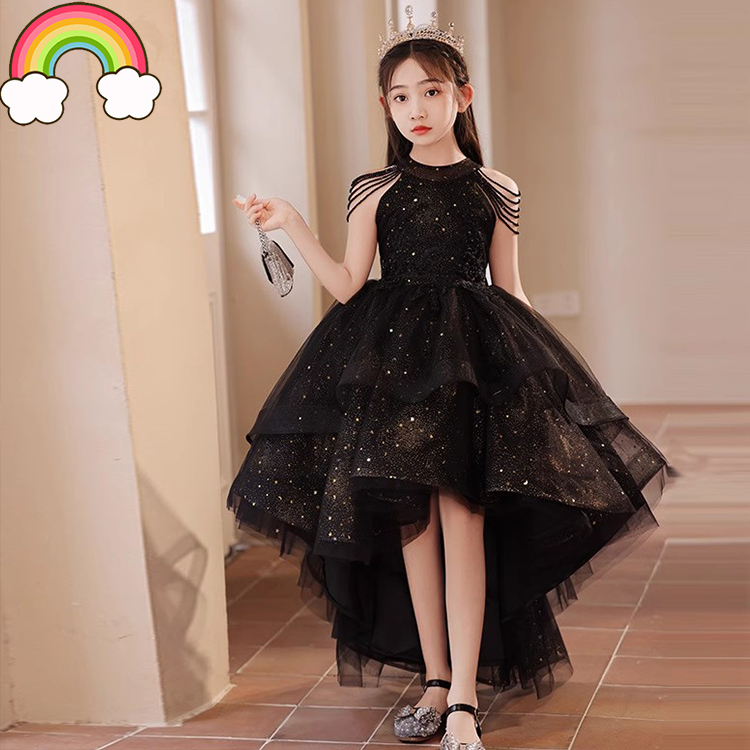 高端儿童礼服黑色晚礼服女童