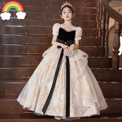 高端儿童晚礼服花童婚礼香槟色