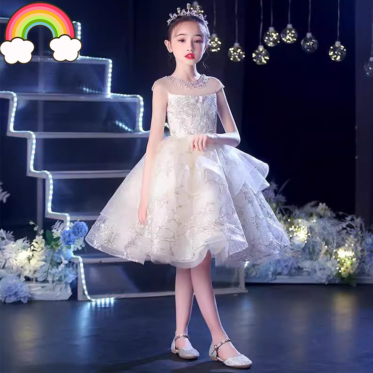 高端儿童礼服公主裙女童主持人生日短款花童走秀钢琴演讲唱歌比赛