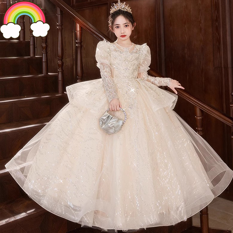 高端儿童礼服春秋季女孩法式生日公主裙演出服大童晚礼服主持少儿