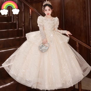 高端儿童礼服春秋季女孩法式生日公主裙演出服大童晚礼服主持少儿