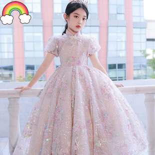 高定儿童礼服粉色女童主持人2025新款唱歌原创演讲比赛大童长裙