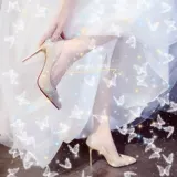 Светлая обувь на высоком каблуке с заостренным носом, белое свадебное платье, универсальные серебряные свадебные туфли, для подружки невесты