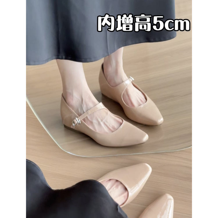 内增高5cm裸色尖头浅口休闲单鞋女秋季新款通勤百搭玛丽珍女鞋子图片