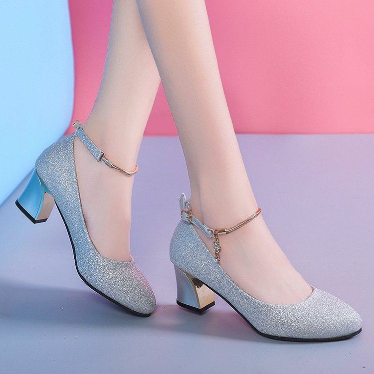 宴会礼服高跟舞台银色亮片鞋