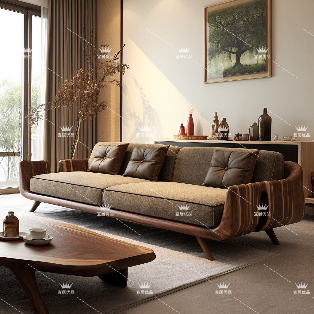 新中式北美黑胡桃木罗汉床实木沙发组合茶几一套北欧风现代小户型