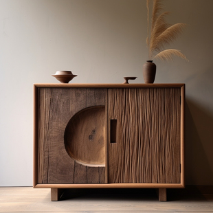 侘寂风实木餐边柜风化客厅储物茶叶柜子置物柜民宿酒店玄关展示柜