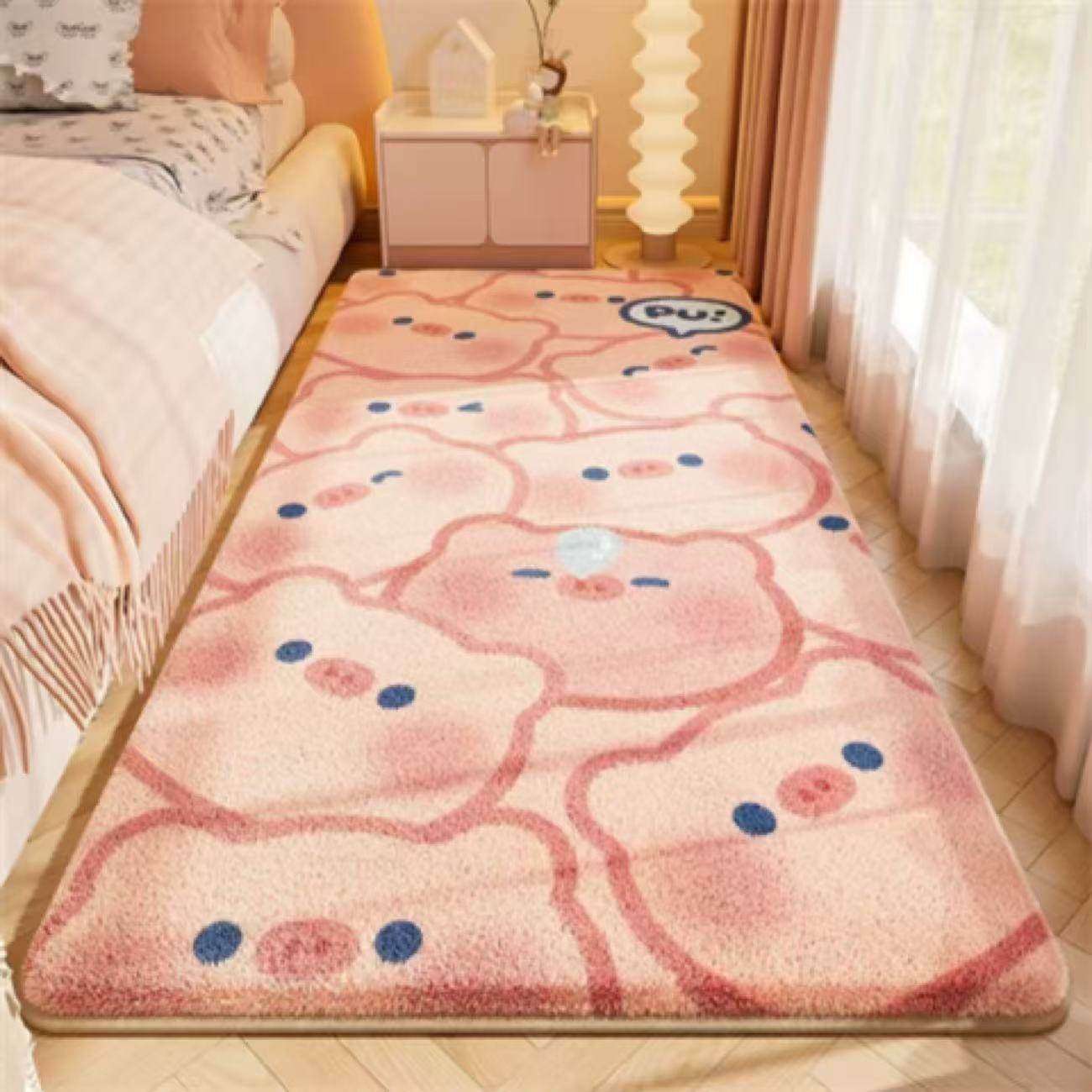 卡通可爱仿羊绒床尾垫床边毯粉色小熊毛绒地毯居家卧室加厚保暖,居家布艺,床边毯,淘宝优惠券,粉丝福利购,淘宝优惠卷