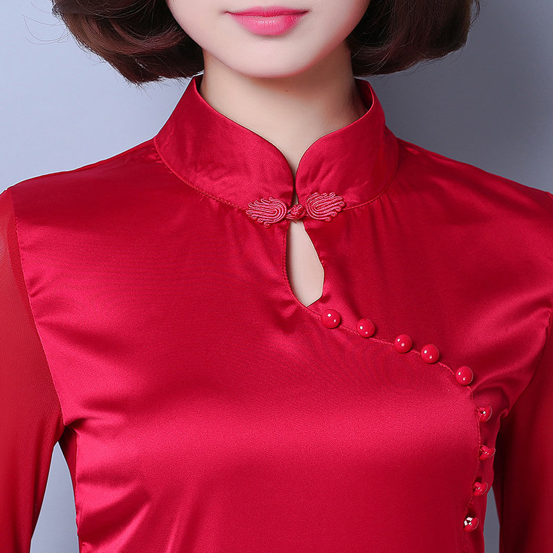 洋气打底衫女长袖旗袍领小衫2026春秋新款民族风大码修身显瘦上衣