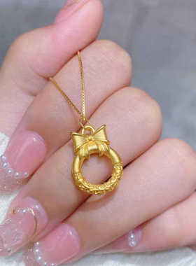 金店同款沙金在逃公主蝴蝶结项链平安扣吊坠仿金色仿真结婚五金女