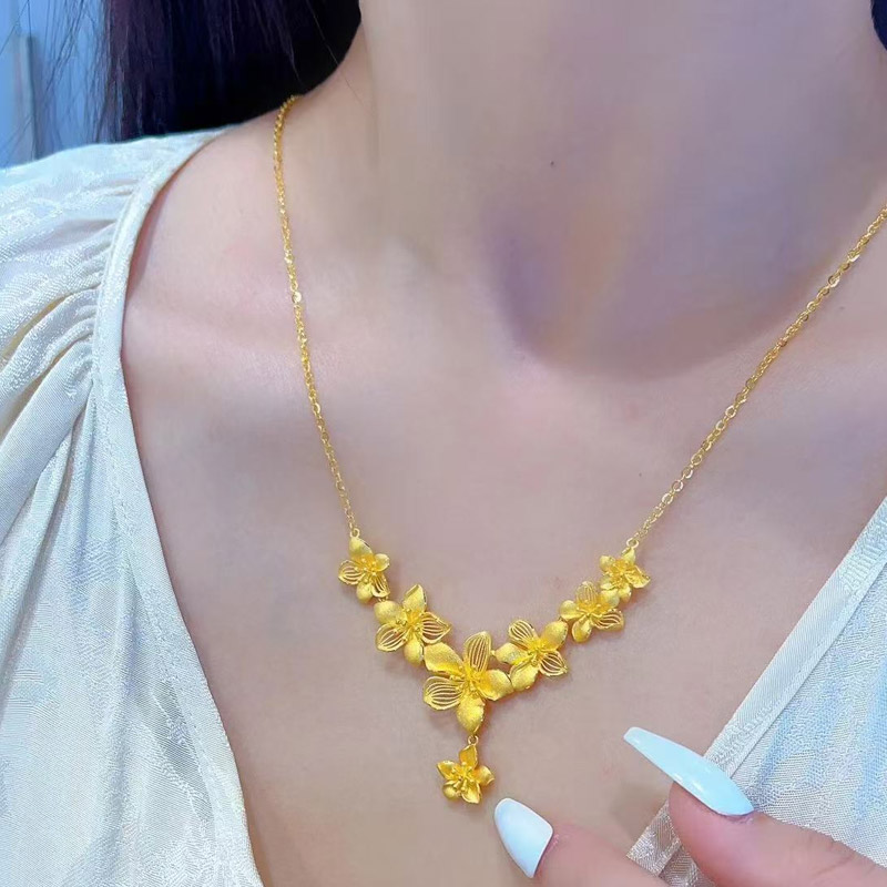金店同款沙金仿真古法金色繁花似锦项链女轻奢小众精致三金五金