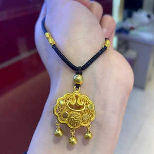金店同款沙金仿真平安福金锁如意长命锁镂空金色锁项链男女吊坠