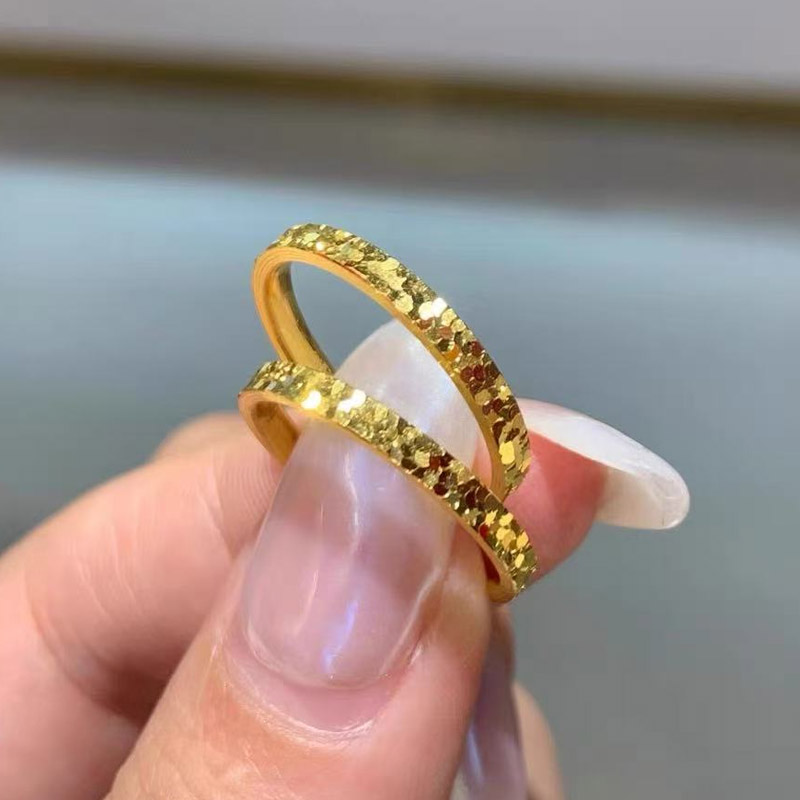 金店同款沙金仿真古法金色碎碎冰戒指女素圈指环结婚三金五金首饰