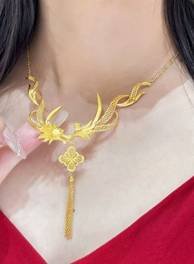 金店同款沙金龙凤呈祥套链仿黄金项链锁骨链结婚三金五金首饰女