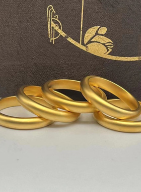 高货仿真古法素圈戒指越南4毫米宽面古法传承金色素圈沙金对戒