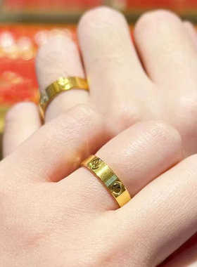 金店同款金色沙金米字车花螺丝纹拉丝素圈戒指仿真男女情侣对戒