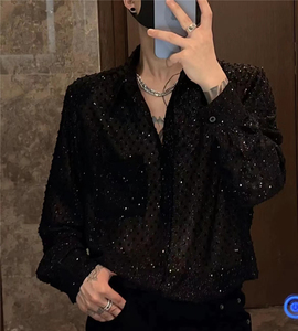 男士满天星空亮衬衫春夏防晒夜店发型师演出服痞帅微透性感宽松