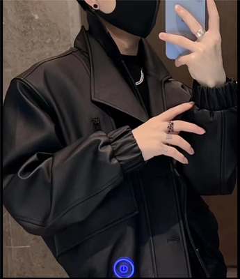 双领皮衣男士短款宽松PU皮夹克