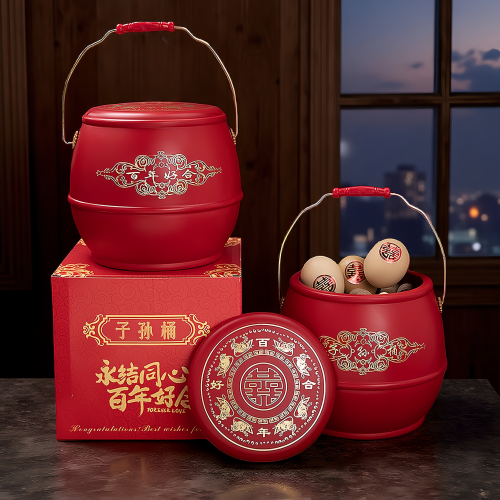 结婚新娘陪嫁子孙桶红桶