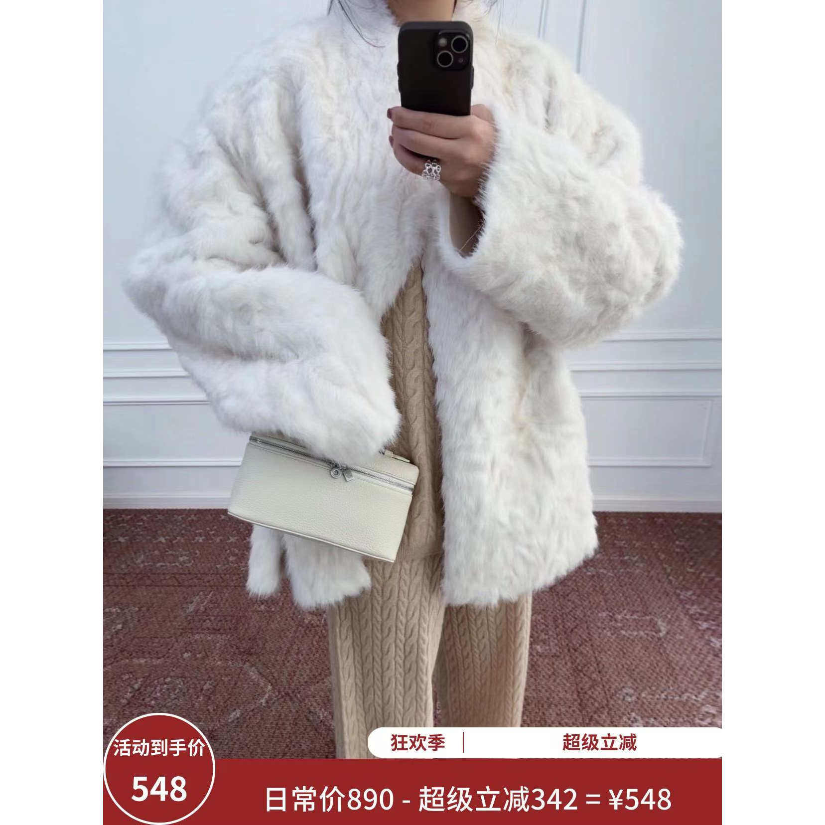 黑珍珠小卷毛皮草 小湖羊皮毛一体女环保v领外套新款25秋冬中长款