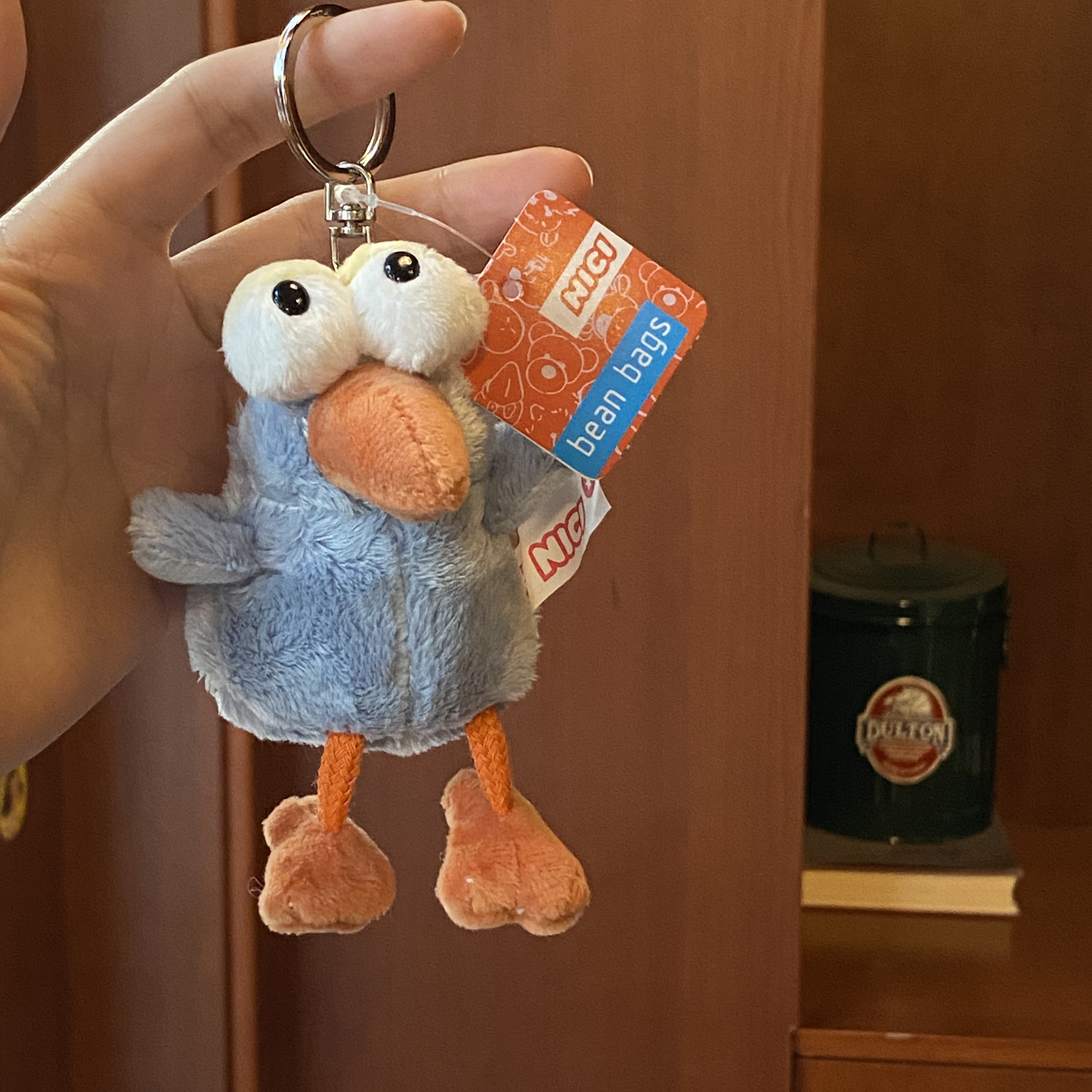 很搞笑的鸟 小众蠢萌蓝灰色大眼睛鸟包挂件 知更鸟毛绒挂饰钥匙扣