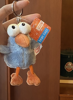 很搞笑的鸟 小众蠢萌蓝灰色大眼睛鸟包挂件 知更鸟毛绒挂饰钥匙扣